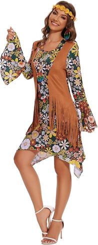 Pixiemain Womens 70s 60s Hippie Costume Set Tassels Disco 70s Outfits Accessories for Carnival Party and Halloween Party in Saudi Arabia