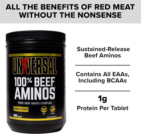 Universal Nutrition - 100% Beef Aminos -3g of Beef Protein Isolate for Recovery and Growth - 200 Tabs in Saudi Arabia