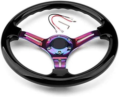 عجلة قيادة عالمية مقاس 14 بوصة لسباق السيارات نيو كروم المتحدث 6 بولت كلاسيكي من الخشب الأبيض عجلة القيادة الانجراف طبق عميق مع زر القرن in Kuwait