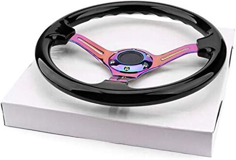 عجلة قيادة عالمية مقاس 14 بوصة لسباق السيارات نيو كروم المتحدث 6 بولت كلاسيكي من الخشب الأبيض عجلة القيادة الانجراف طبق عميق مع زر القرن in Kuwait