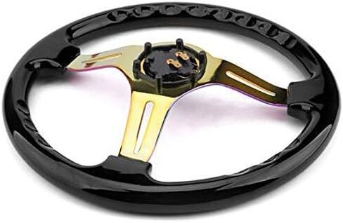 عجلة قيادة عالمية مقاس 14 بوصة لسباق السيارات نيو كروم المتحدث 6 بولت كلاسيكي من الخشب الأبيض عجلة القيادة الانجراف طبق عميق مع زر القرن in Kuwait