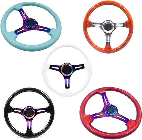 عجلة قيادة عالمية مقاس 14 بوصة لسباق السيارات نيو كروم المتحدث 6 بولت كلاسيكي من الخشب الأبيض عجلة القيادة الانجراف طبق عميق مع زر القرن in Kuwait