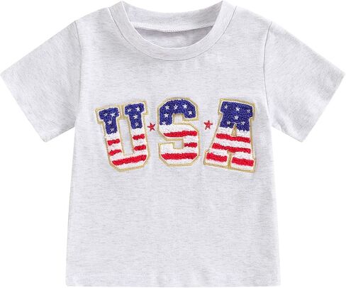 Toddler 4th of July Shirt for Boys Girls Flag Letter Embroidery Tops Toddler T-Shirt Baby Girl Clothes in Saudi Arabia