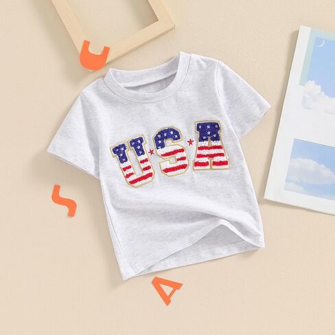 Toddler 4th of July Shirt for Boys Girls Flag Letter Embroidery Tops Toddler T-Shirt Baby Girl Clothes in Saudi Arabia