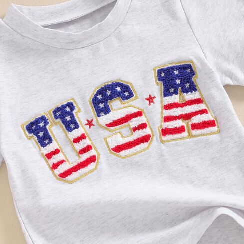 Toddler 4th of July Shirt for Boys Girls Flag Letter Embroidery Tops Toddler T-Shirt Baby Girl Clothes in Saudi Arabia