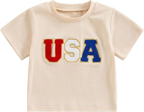 Toddler 4th of July Shirt for Boys Girls Flag Letter Embroidery Tops Toddler T-Shirt Baby Girl Clothes in Saudi Arabia