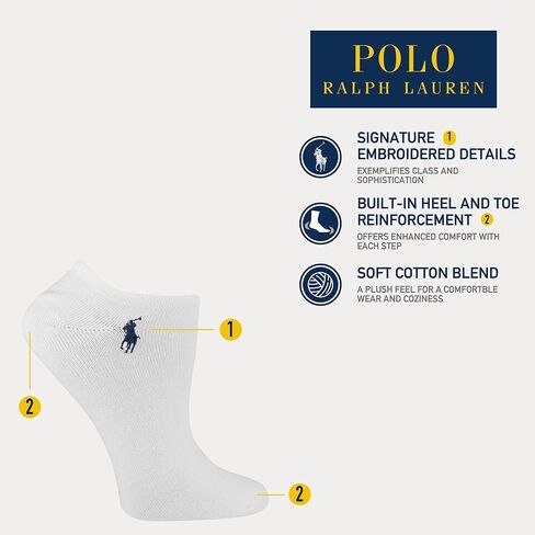 جوارب Polo Ralph Lauren النسائية الكلاسيكية الرياضية الصلبة ذات القصة المنخفضة للغاية - عبوة من 6 أزواج - راحة قطنية رياضية in Saudi Arabia