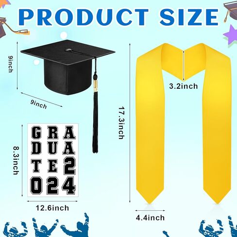 Jetec 6 Pcs Unisex Adult Graduation Stole Cap Set with a to Z Letter 0 to 9 Number Pattern Patches for 2025 Graduation in Kuwait