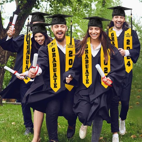 Jetec 6 Pcs Unisex Adult Graduation Stole Cap Set with a to Z Letter 0 to 9 Number Pattern Patches for 2025 Graduation in Kuwait