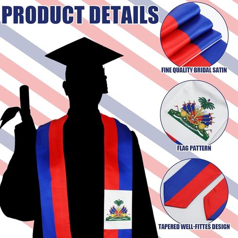 Maysing 2024 Haiti Graduation Stole Sash 72" Haiti Graduate Sash Graduate Scarf in Saudi Arabia