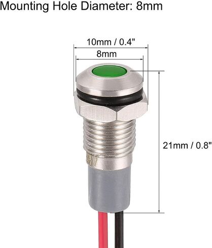 uxcell Signal Indicator Lights AC/DC 12V-24V 8mm Panel Mount Green LED Waterproof Metal Shell Warning Lamps for Car Motorcycles Boat in Saudi Arabia