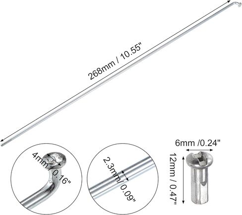 X AUTOHAUX 36 Pcs Bicycle Galvanized Spokes 13G Bike Spoke 268mm Length with Nipples for Most Bicycle in Saudi Arabia