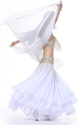 Lopsity Belly Dance Hand Scarves Belly Dance Costume Outfit Hip Scarf Sequin Trim Shawls Veils Lightweight Hand Scarf in Saudi Arabia