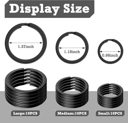 Round Black Flat Key Rings, Metal Split Key Chain Ring for Pet Tag, Car Keys, Organization, 30 Pieces (1 Inch, 1.18 Inch, 1.38 Inch) in Kuwait