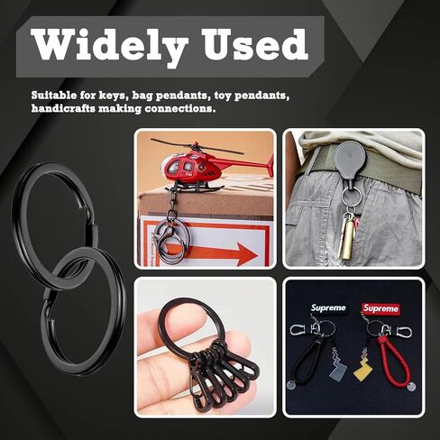Round Black Flat Key Rings, Metal Split Key Chain Ring for Pet Tag, Car Keys, Organization, 30 Pieces (1 Inch, 1.18 Inch, 1.38 Inch) in Kuwait