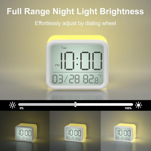 ساعة منبه ببطارية قابلة لإعادة الشحن من ريتشر مع ضوء ليلي بـ 7 ألوان، ساعة منبه صغيرة لغرفة النوم للأطفال، 8 أصوات منبه، ضوء ليلي 0-100% وخافت للساعة، حجم قابل للتعديل، درجة الحرارة، محمول in Kuwait