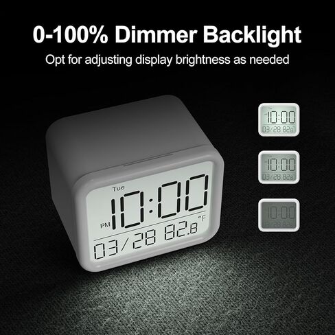 ساعة منبه ببطارية قابلة لإعادة الشحن من ريتشر مع ضوء ليلي بـ 7 ألوان، ساعة منبه صغيرة لغرفة النوم للأطفال، 8 أصوات منبه، ضوء ليلي 0-100% وخافت للساعة، حجم قابل للتعديل، درجة الحرارة، محمول in Kuwait