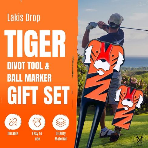 Lakis Drop Tiger Divot Tool and Ball Marker Gift Set | Green Repair Tool and Ball Marker Combo | Perfect Golf Gift in Saudi Arabia