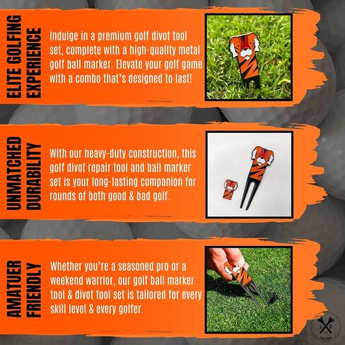 Lakis Drop Tiger Divot Tool and Ball Marker Gift Set | Green Repair Tool and Ball Marker Combo | Perfect Golf Gift in Saudi Arabia