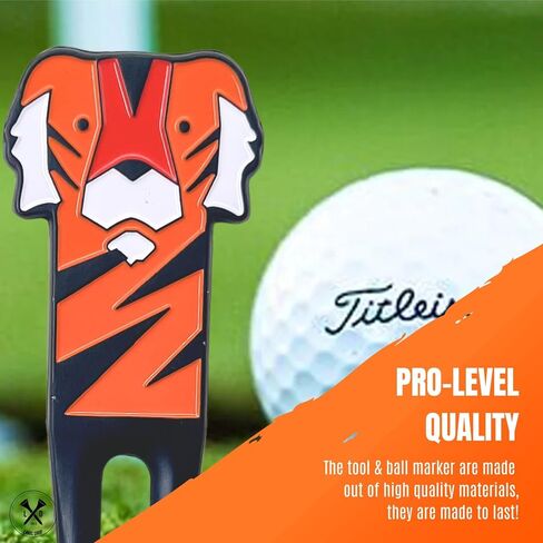 Lakis Drop Tiger Divot Tool and Ball Marker Gift Set | Green Repair Tool and Ball Marker Combo | Perfect Golf Gift in Saudi Arabia