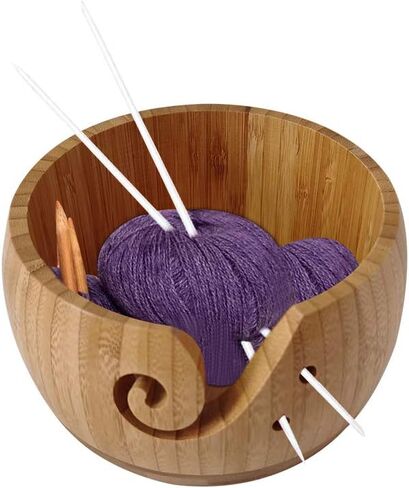 وعاء حياكة خشبي مصنوع من كاكالوت، وعاء تخزين الغزل مع غطاء، موزع حامل الغزل للكروشيه، منظم ملحقات حياكة التخزين (زجاجة من الخيزران مع غطاء) in Kuwait