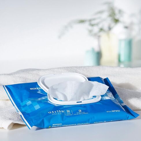 McKesson StayDry Disposable Wipes or Washcloths for Adults with Aloe, Incontinence, Alcohol-Free, 50 Wipes, 12 Packs, 600 Total in Saudi Arabia