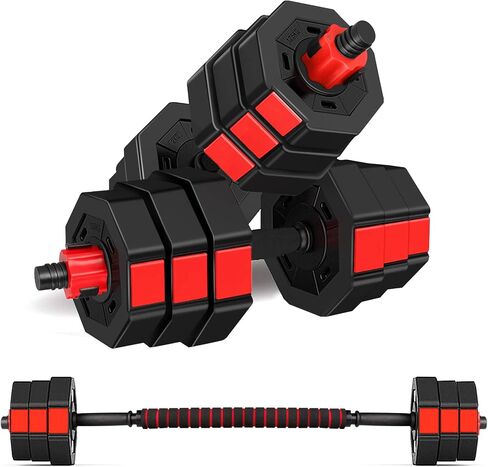 wolfyok Dumbbells Set, Adjustable Weights 3-in-1 Set Barbell 44Lb/66Lb, Home Gym Equipment for Men Women Gym Workout Fitness Exercise with Connecting Rod in Saudi Arabia
