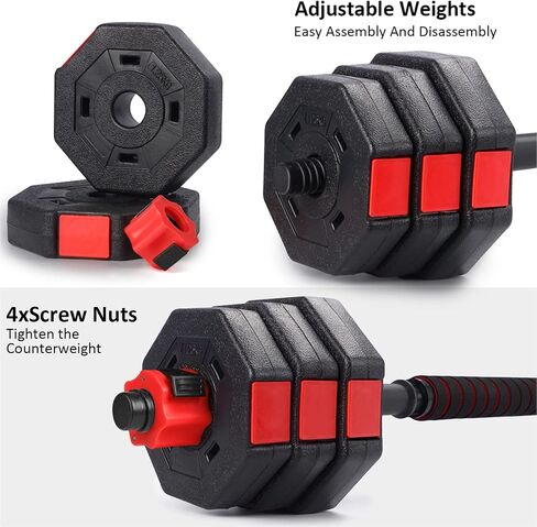 wolfyok Dumbbells Set, Adjustable Weights 3-in-1 Set Barbell 44Lb/66Lb, Home Gym Equipment for Men Women Gym Workout Fitness Exercise with Connecting Rod in Saudi Arabia