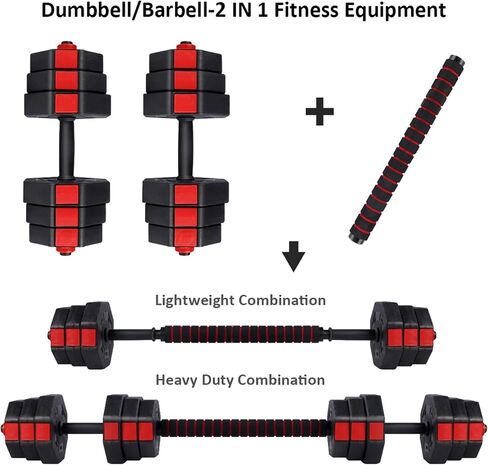 wolfyok Dumbbells Set, Adjustable Weights 3-in-1 Set Barbell 44Lb/66Lb, Home Gym Equipment for Men Women Gym Workout Fitness Exercise with Connecting Rod in Saudi Arabia