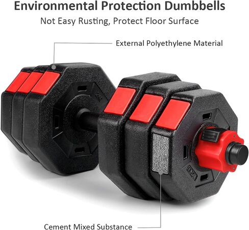 wolfyok Dumbbells Set, Adjustable Weights 3-in-1 Set Barbell 44Lb/66Lb, Home Gym Equipment for Men Women Gym Workout Fitness Exercise with Connecting Rod in Saudi Arabia