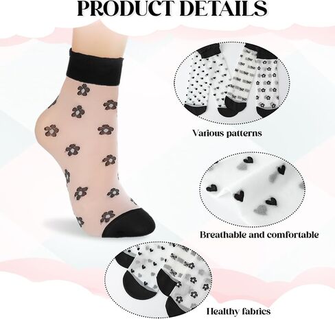 DIVINA VITAE 4 Pairs See Through Socks Elastic Womens Sheer Socks Thin Transparent Mesh Socks Clear Nylon Socks Lace Ruffle Sheer Crew Socks Women Fashion in Saudi Arabia