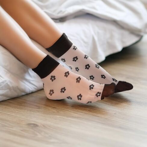 DIVINA VITAE 4 Pairs See Through Socks Elastic Womens Sheer Socks Thin Transparent Mesh Socks Clear Nylon Socks Lace Ruffle Sheer Crew Socks Women Fashion in Saudi Arabia