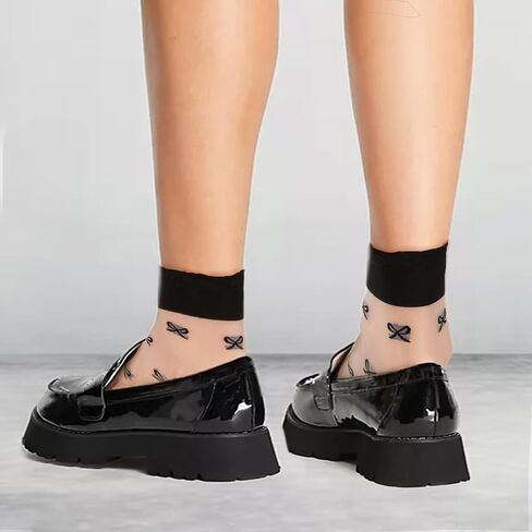 DIVINA VITAE 4 Pairs See Through Socks Elastic Womens Sheer Socks Thin Transparent Mesh Socks Clear Nylon Socks Lace Ruffle Sheer Crew Socks Women Fashion in Saudi Arabia