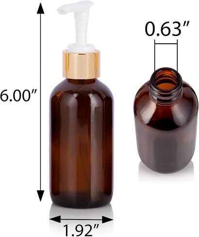 JUVITUS 4 oz / 120 ml Amber Glass Boston Round Bottle with Gold Lotion Pump + Funnel (4) in Saudi Arabia