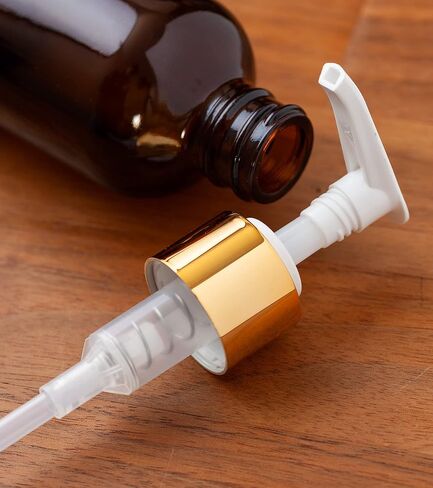JUVITUS 4 oz / 120 ml Amber Glass Boston Round Bottle with Gold Lotion Pump + Funnel (4) in Saudi Arabia
