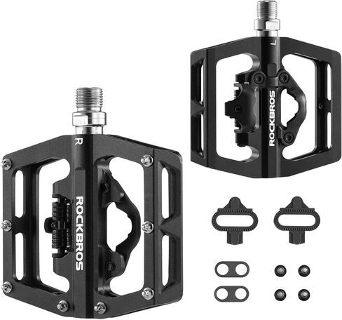 ROCKBROS MTB Mountain Bike Pedals Compatible with SPD Mountain Bike Dual Function Sealed Clipless Aluminum Bicycle Flat Platform 9/16" Pedals with Cleats for Road, MTB, Mountain Bikes in Saudi Arabia