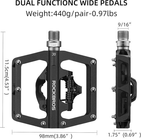 ROCKBROS MTB Mountain Bike Pedals Compatible with SPD Mountain Bike Dual Function Sealed Clipless Aluminum Bicycle Flat Platform 9/16" Pedals with Cleats for Road, MTB, Mountain Bikes in Saudi Arabia
