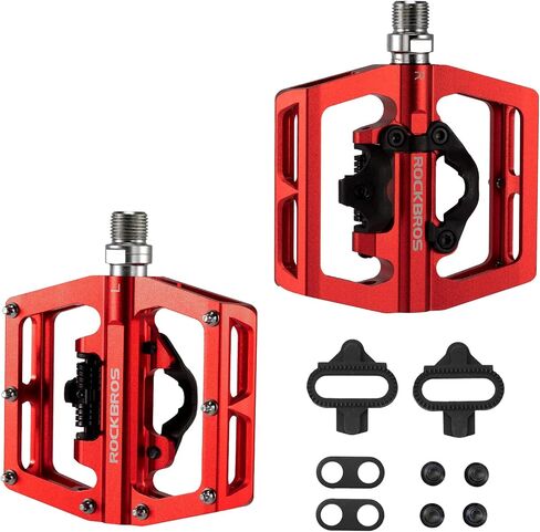 ROCKBROS MTB Mountain Bike Pedals Compatible with SPD Mountain Bike Dual Function Sealed Clipless Aluminum Bicycle Flat Platform 9/16" Pedals with Cleats for Road, MTB, Mountain Bikes in Saudi Arabia
