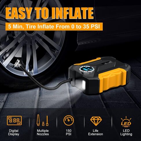 Air Compressor Tire Inflator, Femicgal Digital Air Compressor Portable with LED Light 12V DC, 150PSI Auto Pump Portable Tire Inflator for Car, Bicycle, Motorcycle, Balls, Balloons in Saudi Arabia