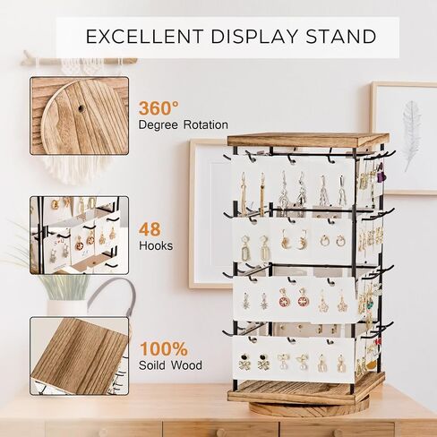 IRIIJANE Rotating Earring Display Stand Jewelry Spinning Organizer Stand with 48 Hooks, Earrings Rack Display Holder for Boutique Vendor Retail Display in Saudi Arabia