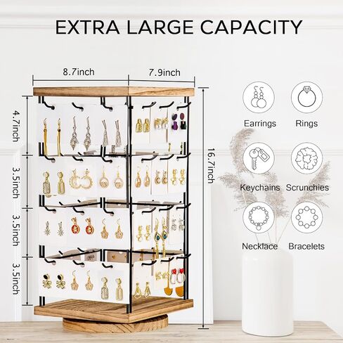 IRIIJANE Rotating Earring Display Stand Jewelry Spinning Organizer Stand with 48 Hooks, Earrings Rack Display Holder for Boutique Vendor Retail Display in Saudi Arabia