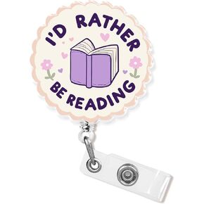 I'd Rather Be Reading Badge Holder Retractable 1.6 Inches Funny Reader Bookish Bookworm Book Lover Alligator Clip/Belt Clip, Acrylic Material, Badge Reel, Lanyard ID Cards Holder for Nurse, Office in Saudi Arabia
