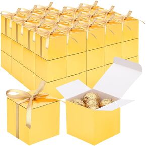 علب حلوى EUSOAR تفضل الحفلات، 30 قطعة 3x3x3 بوصة صناديق هدايا سوداء صندوق بسكويت مخبوز صغير مع شريط ذهبي، حاويات شوكولاتة ورقية مربعة لتزيين حفلات الزفاف وأعياد الميلاد وحفلات الزفاف in Kuwait