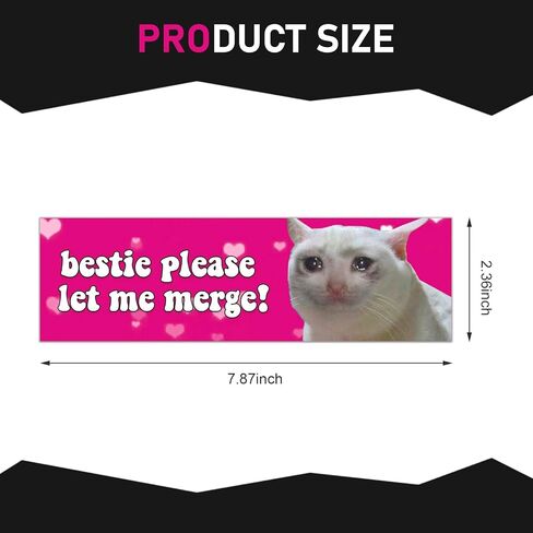 مغناطيس القط الحزين للسيارة – 'Bestie Please Let Me Merge!' ملصق مضحك ومبتكر، تذكير بالصبر، تحذير لطيف للسيارات وسيارات الدفع الرباعي - ملحق ديكور للسائق المبتدئ (وردي) in Kuwait