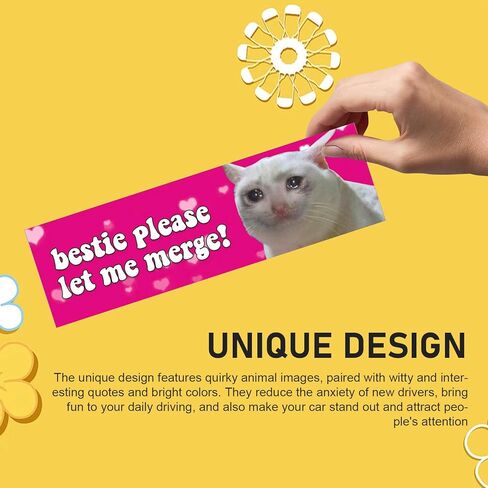مغناطيس القط الحزين للسيارة – 'Bestie Please Let Me Merge!' ملصق مضحك ومبتكر، تذكير بالصبر، تحذير لطيف للسيارات وسيارات الدفع الرباعي - ملحق ديكور للسائق المبتدئ (وردي) in Kuwait