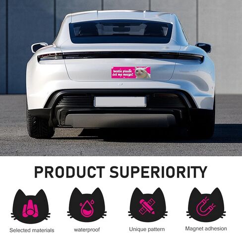 مغناطيس القط الحزين للسيارة – 'Bestie Please Let Me Merge!' ملصق مضحك ومبتكر، تذكير بالصبر، تحذير لطيف للسيارات وسيارات الدفع الرباعي - ملحق ديكور للسائق المبتدئ (وردي) in Kuwait