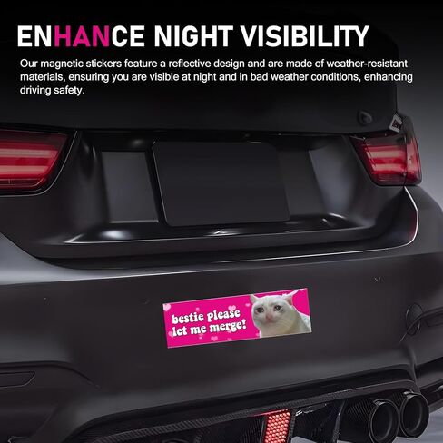 مغناطيس القط الحزين للسيارة – 'Bestie Please Let Me Merge!' ملصق مضحك ومبتكر، تذكير بالصبر، تحذير لطيف للسيارات وسيارات الدفع الرباعي - ملحق ديكور للسائق المبتدئ (وردي) in Kuwait