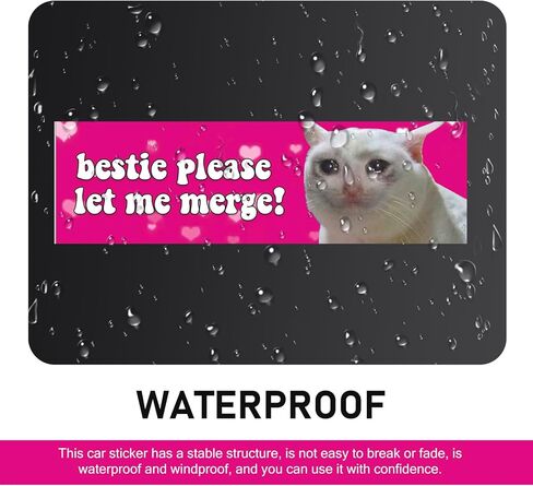 مغناطيس القط الحزين للسيارة – 'Bestie Please Let Me Merge!' ملصق مضحك ومبتكر، تذكير بالصبر، تحذير لطيف للسيارات وسيارات الدفع الرباعي - ملحق ديكور للسائق المبتدئ (وردي) in Kuwait