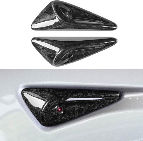 NVCNX لـ 2025 2026 Tesla Model 3/Y Highland Juniper Accessories غطاء حماية للكاميرا الجانبية من ألياف الكربون الحقيقية الصلبة الصلبة للسيارة قطعتين، مناسب لـ HW4.0، لامع، ألياف كربون مزورة، وليس ABS in Saudi Arabia