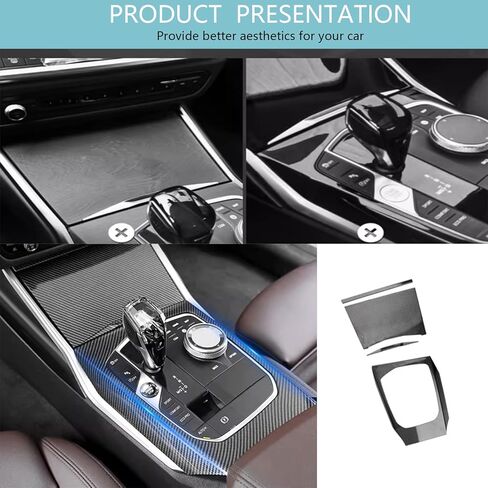 غطاء لوحة مقبض ناقل الحركة لوحدة التحكم المركزية لسيارات BMW 3 4 330i 340i Series G20 G21 G22 G23 2020-2025، ألياف الكربون نمط التحكم في علبة التروس إطار لوحة التحول الملحقات الداخلية (بلاستيك ABS) in Kuwait